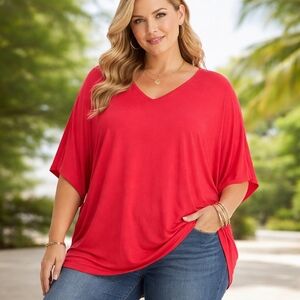 Sympli Bamboo V-neck Dolman Top Elbow Hybiscus Colur Size L